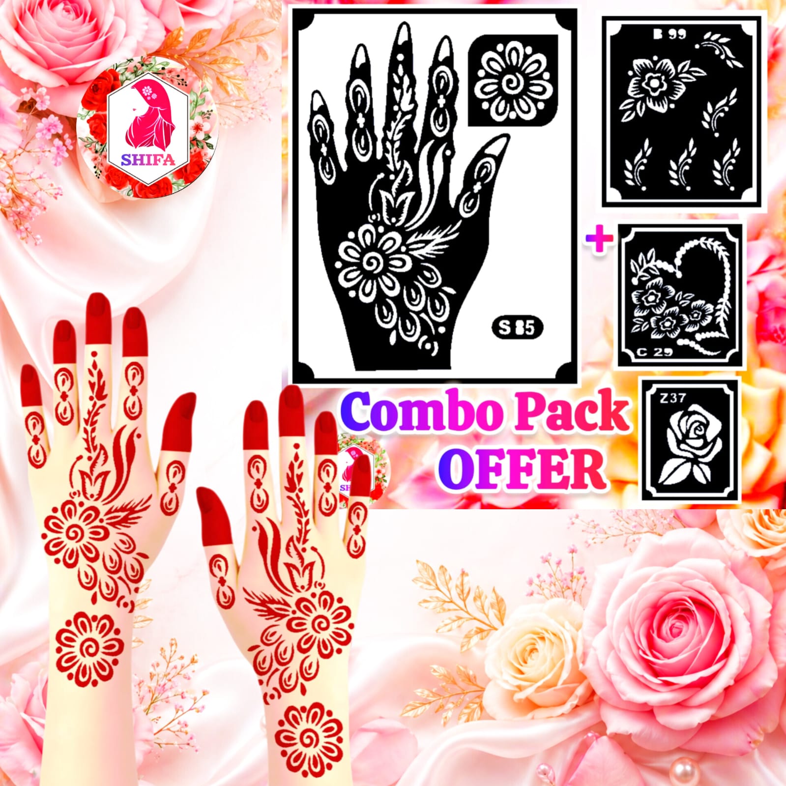 S 85 Floral Drop Elegance Design Sticker Overview Henna Stencil - Shifa Stencil